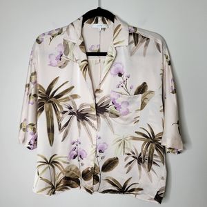 Vince Cream and Purple Floral Button Down Shirt